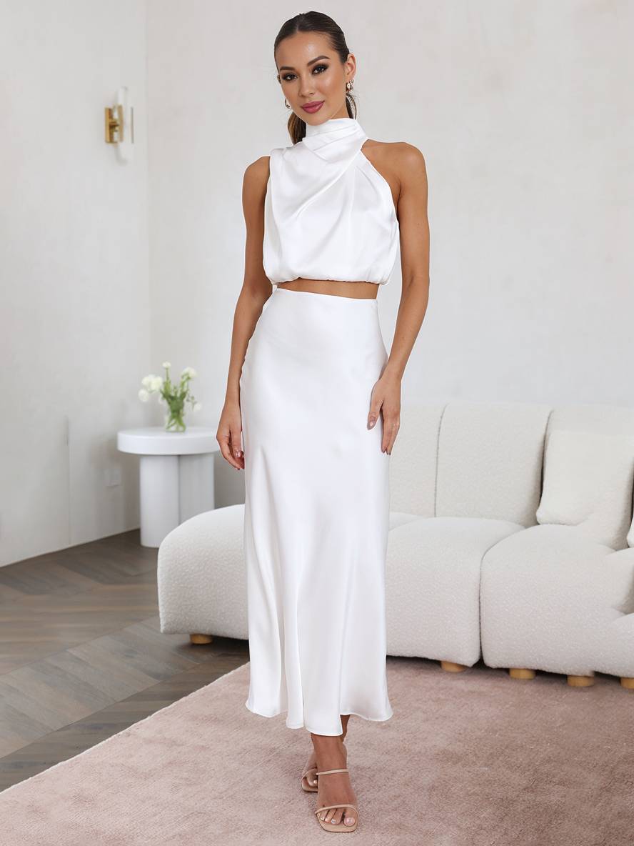 Kleid Gäste Hochzeit Damen Halter Ärmellos Damen Elegante Abend Zweiteilige Brautjungfernkleid - Arvani
