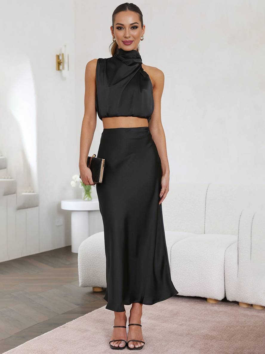 Kleid Gäste Hochzeit Damen Halter Ärmellos Damen Elegante Abend Zweiteilige Brautjungfernkleid - Arvani