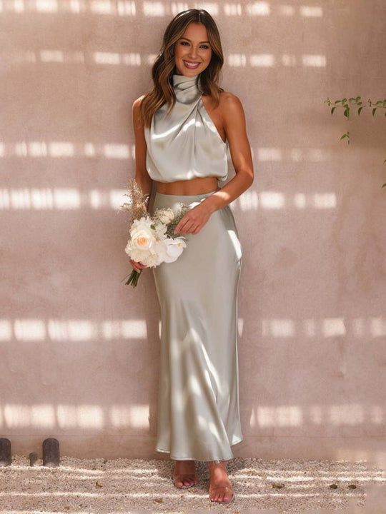 Kleid Gäste Hochzeit Damen Halter Ärmellos Damen Elegante Abend Zweiteilige Brautjungfernkleid - Arvani