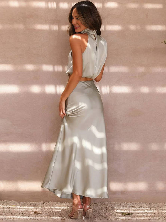 Kleid Gäste Hochzeit Damen Halter Ärmellos Damen Elegante Abend Zweiteilige Brautjungfernkleid - Arvani