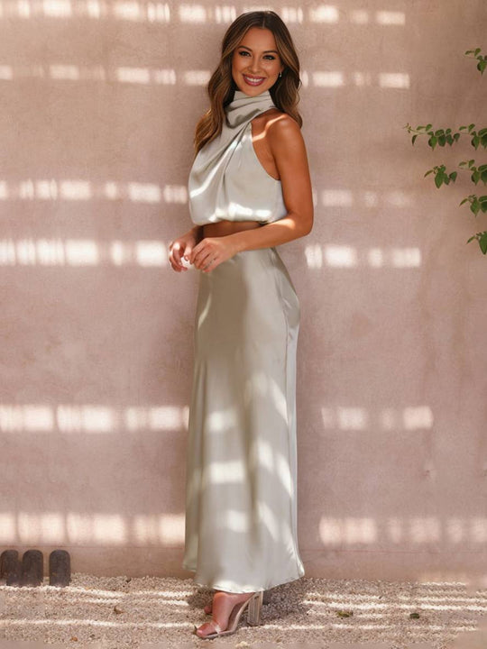 Kleid Gäste Hochzeit Damen Halter Ärmellos Damen Elegante Abend Zweiteilige Brautjungfernkleid - Arvani