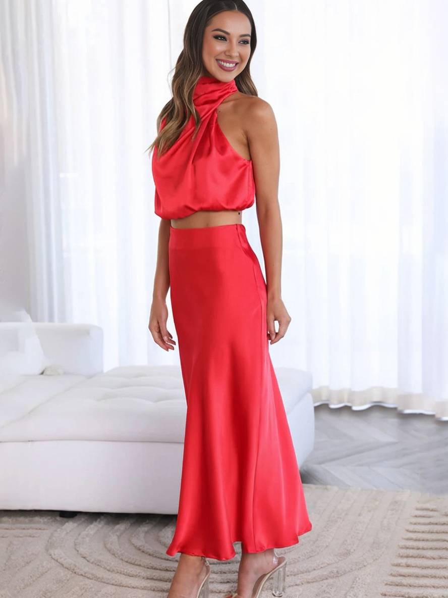 Kleid Gäste Hochzeit Damen Halter Ärmellos Damen Elegante Abend Zweiteilige Brautjungfernkleid - Arvani