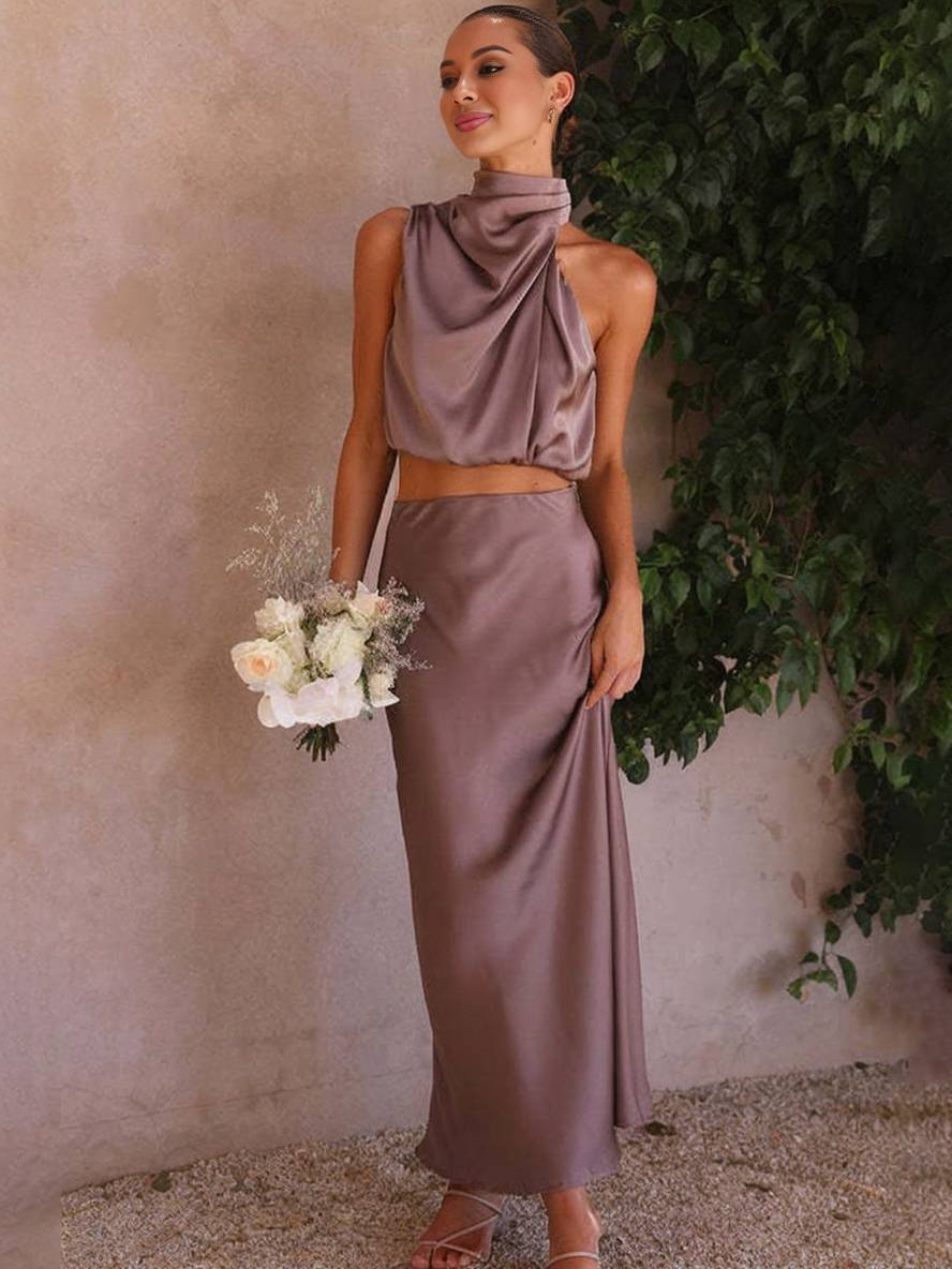 Kleid Gäste Hochzeit Damen Halter Ärmellos Damen Elegante Abend Zweiteilige Brautjungfernkleid - Arvani