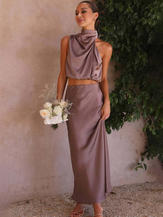 Kleid Gäste Hochzeit Damen Halter Ärmellos Damen Elegante Abend Zweiteilige Brautjungfernkleid - Arvani