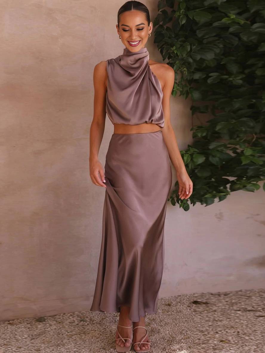 Kleid Gäste Hochzeit Damen Halter Ärmellos Damen Elegante Abend Zweiteilige Brautjungfernkleid - Arvani