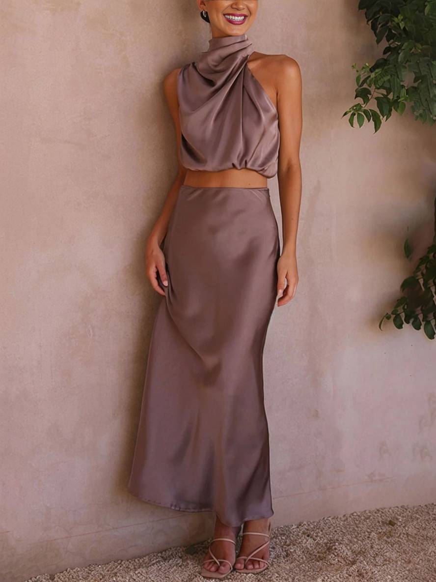 Kleid Gäste Hochzeit Damen Halter Ärmellos Damen Elegante Abend Zweiteilige Brautjungfernkleid - Arvani
