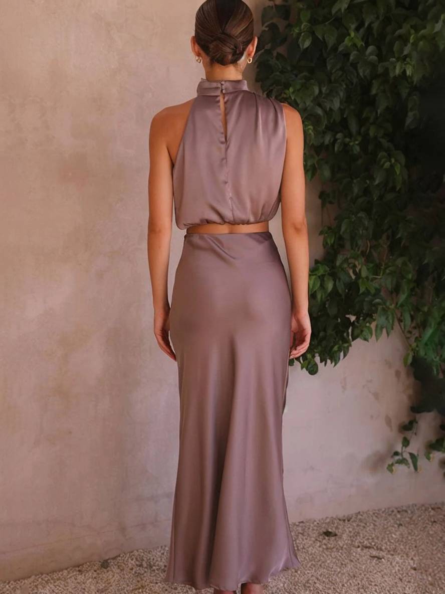 Kleid Gäste Hochzeit Damen Halter Ärmellos Damen Elegante Abend Zweiteilige Brautjungfernkleid - Arvani