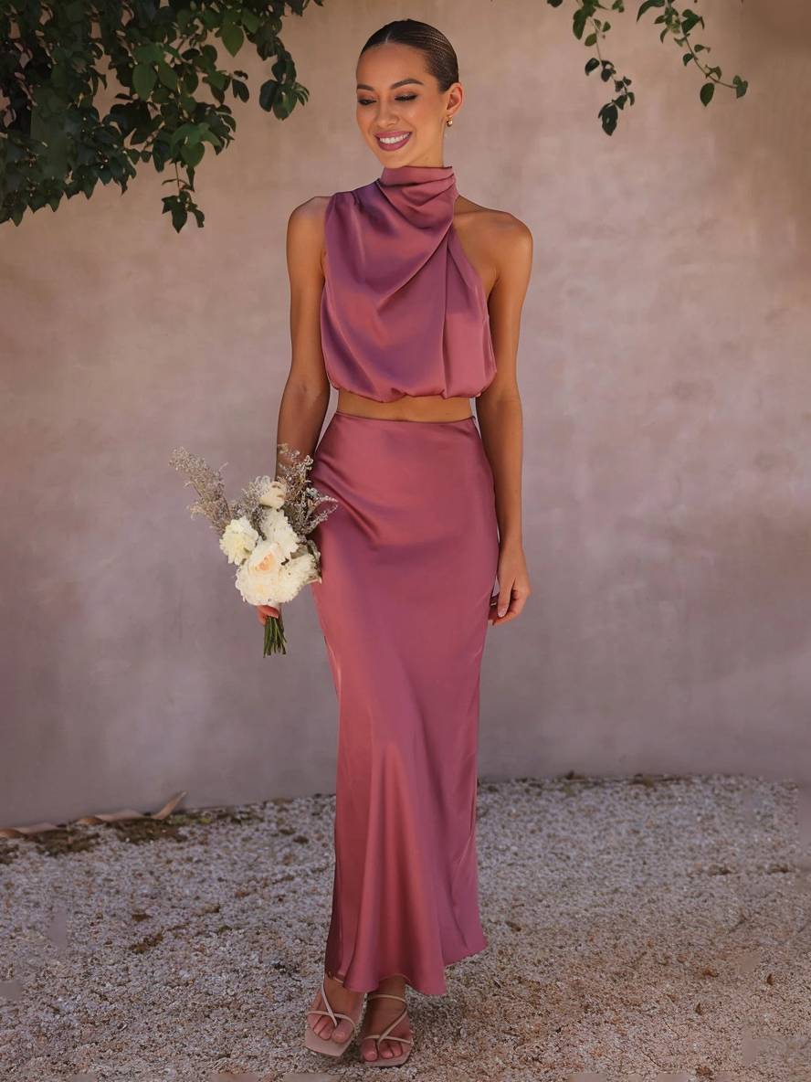 Kleid Gäste Hochzeit Damen Halter Ärmellos Damen Elegante Abend Zweiteilige Brautjungfernkleid - Arvani