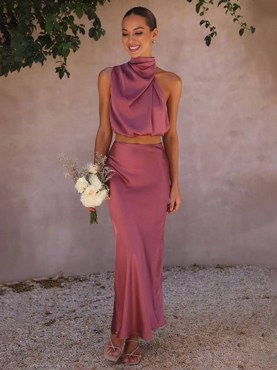 Kleid Gäste Hochzeit Damen Halter Ärmellos Damen Elegante Abend Zweiteilige Brautjungfernkleid - Arvani