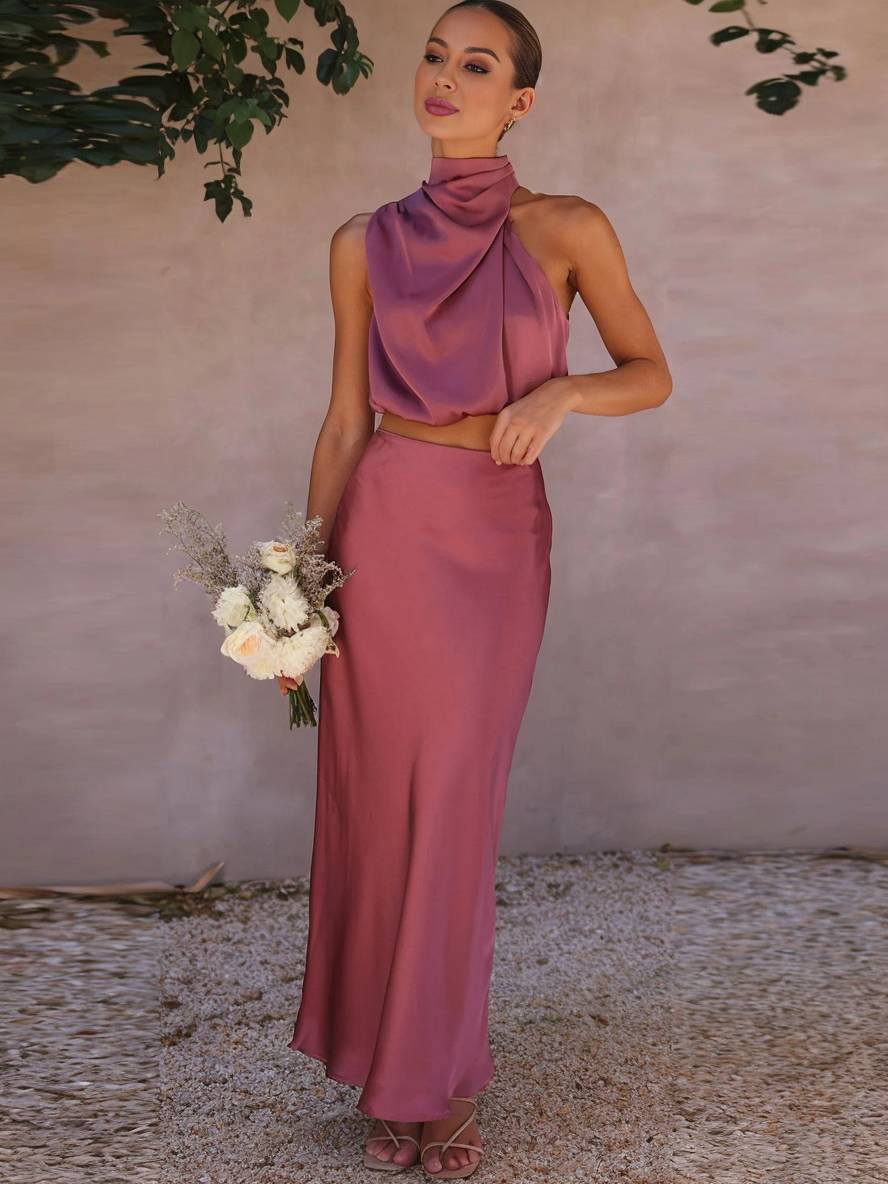 Kleid Gäste Hochzeit Damen Halter Ärmellos Damen Elegante Abend Zweiteilige Brautjungfernkleid - Arvani