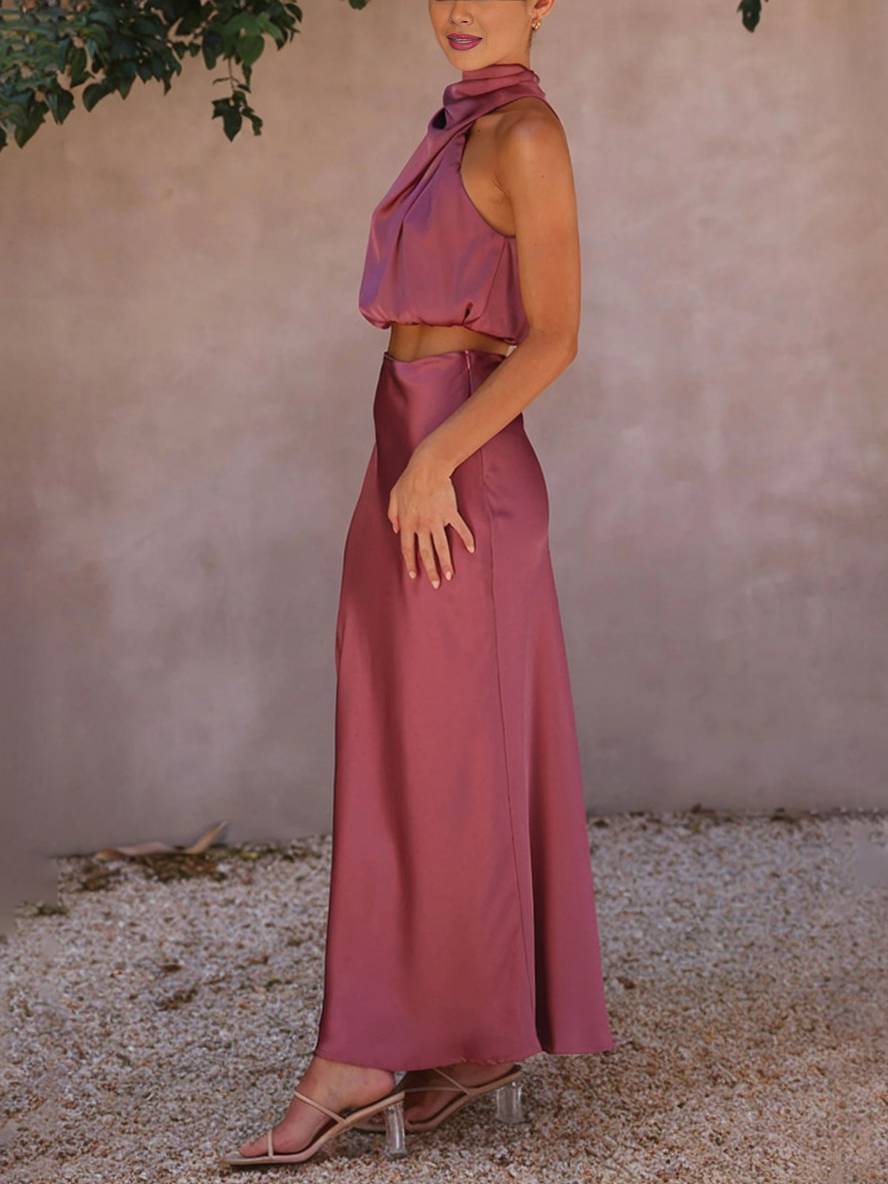 Kleid Gäste Hochzeit Damen Halter Ärmellos Damen Elegante Abend Zweiteilige Brautjungfernkleid - Arvani