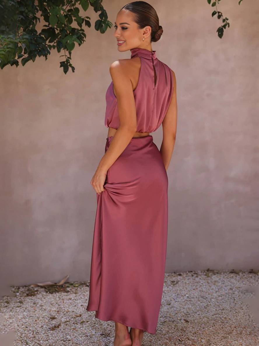 Kleid Gäste Hochzeit Damen Halter Ärmellos Damen Elegante Abend Zweiteilige Brautjungfernkleid - Arvani