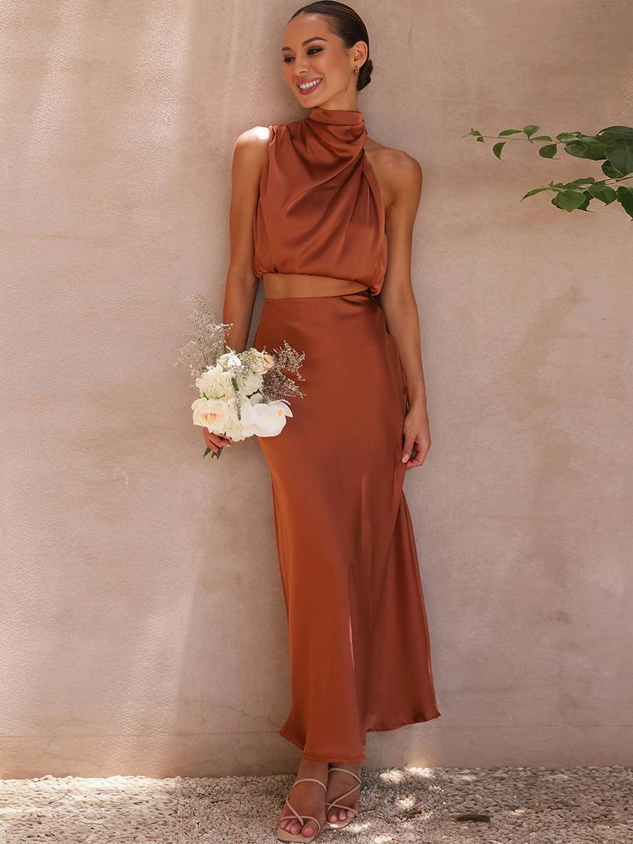 Kleid Gäste Hochzeit Damen Halter Ärmellos Damen Elegante Abend Zweiteilige Brautjungfernkleid - Arvani