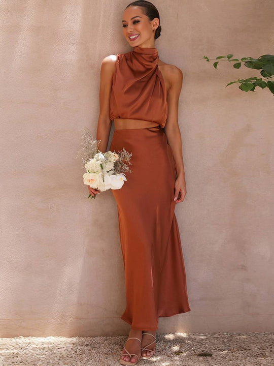 Kleid Gäste Hochzeit Damen Halter Ärmellos Damen Elegante Abend Zweiteilige Brautjungfernkleid - Arvani