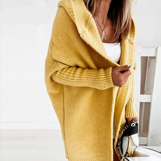 Gelb Strickjacke mit Kapuze