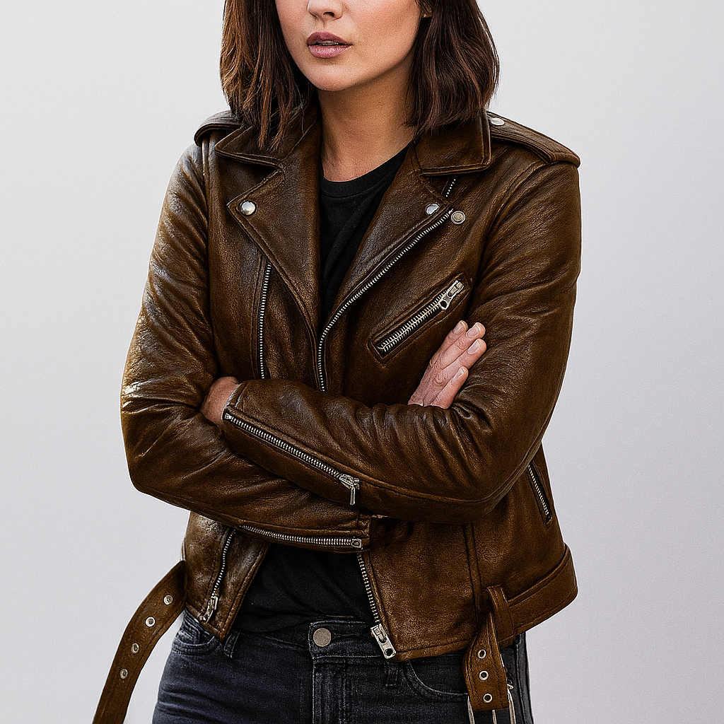 Slim Fit Biker Lederjacke für Damen