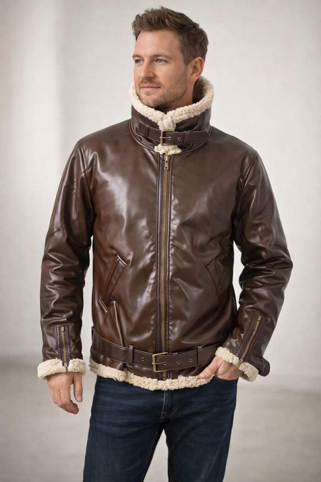 Nord Taschen | Luxus Lammfell-Pilotjacke mit Vintage-Kante