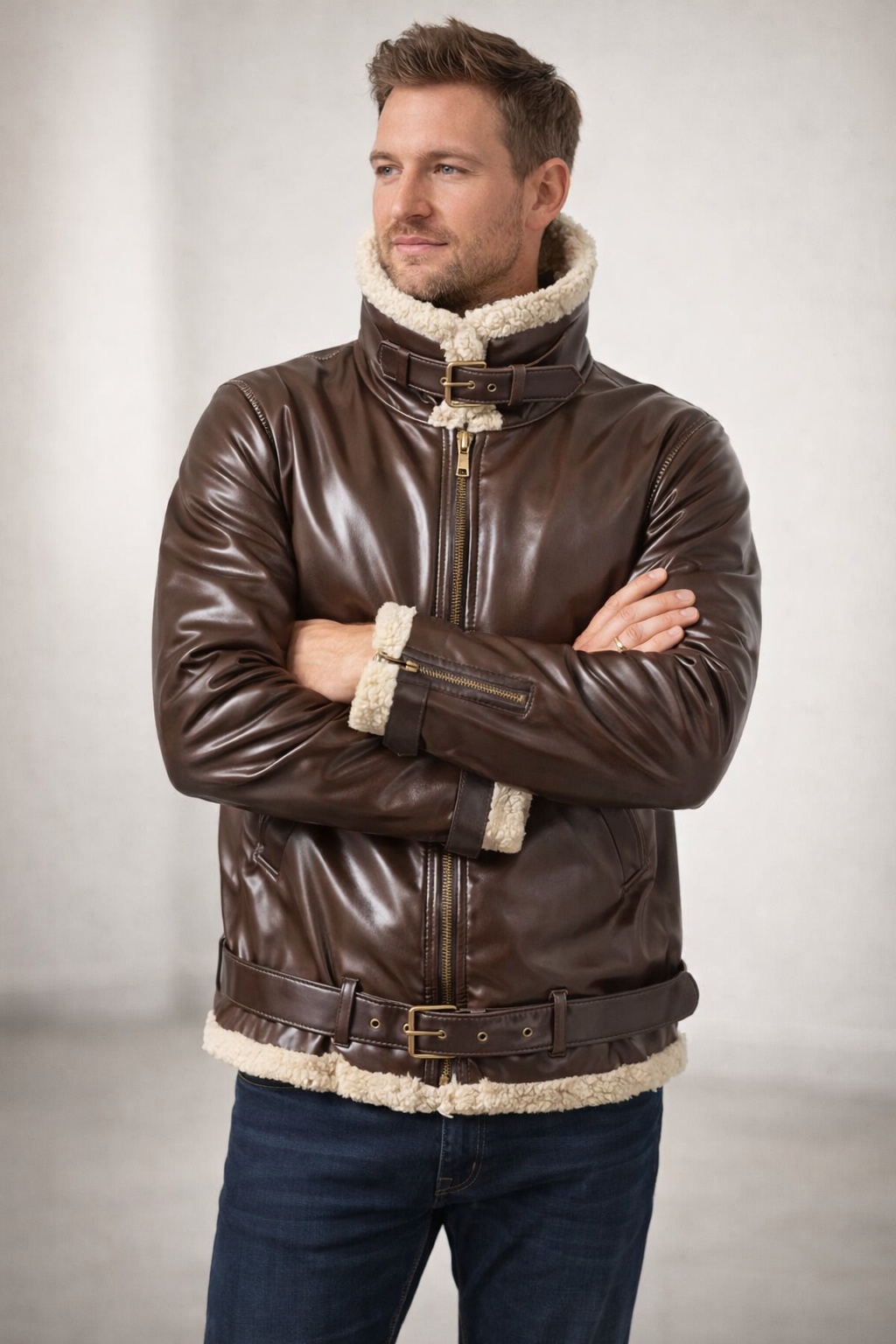 Nord Taschen | Luxus Lammfell-Pilotjacke mit Vintage-Kante