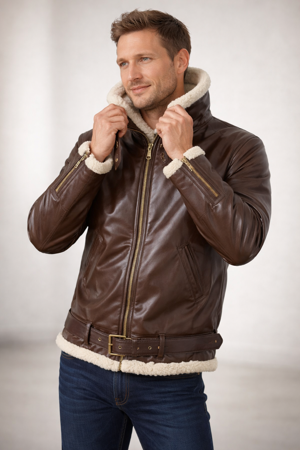 Nord Taschen | Luxus Lammfell-Pilotjacke mit Vintage-Kante