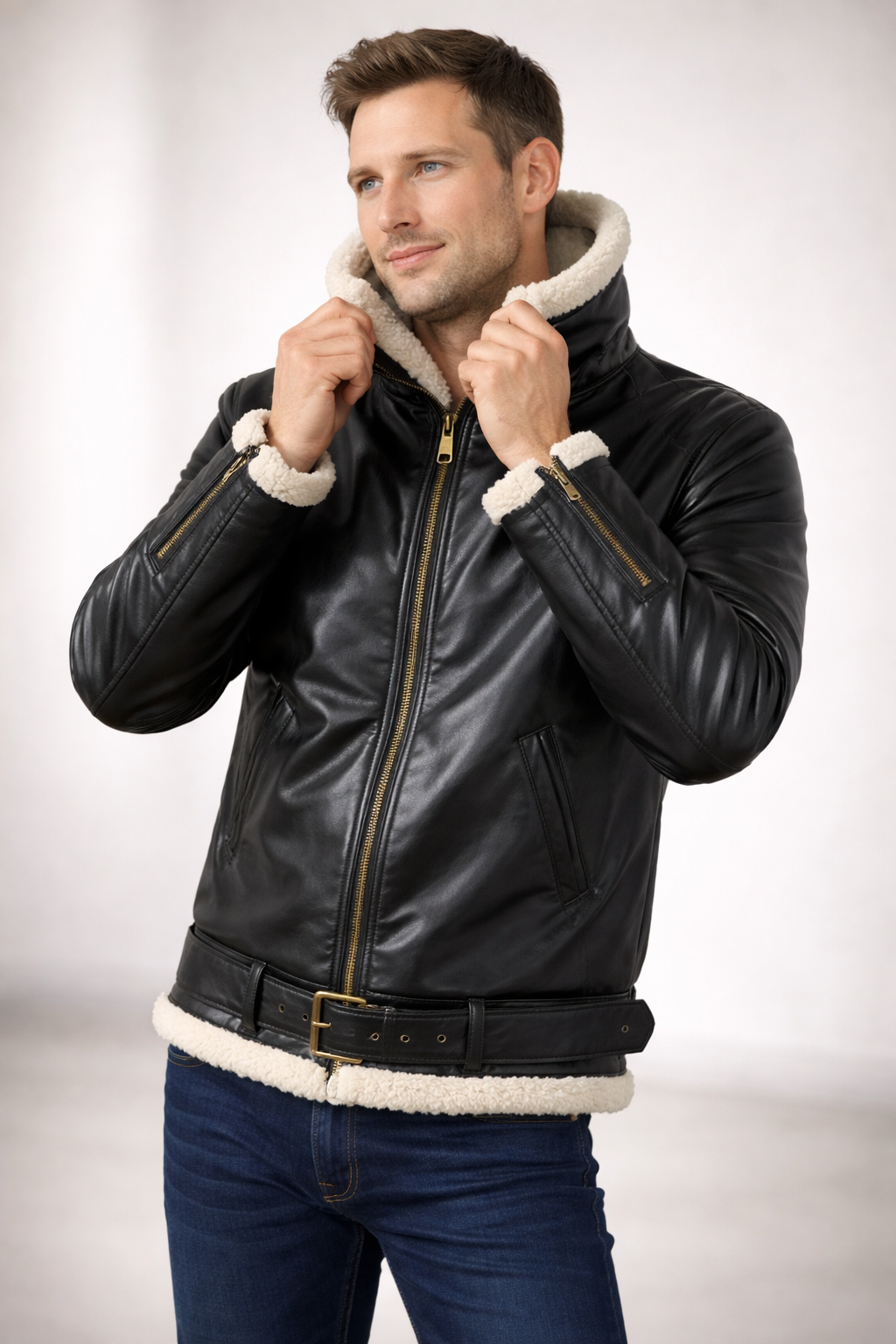 Nord Taschen | Luxus Lammfell-Pilotjacke mit Vintage-Kante