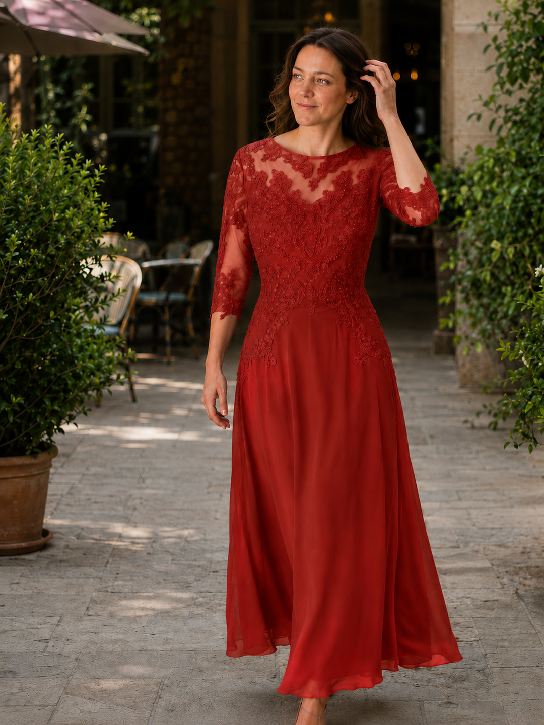 Nord Taschen Damen Abendkleid mit Spitzenoberteil und fließendem Rock