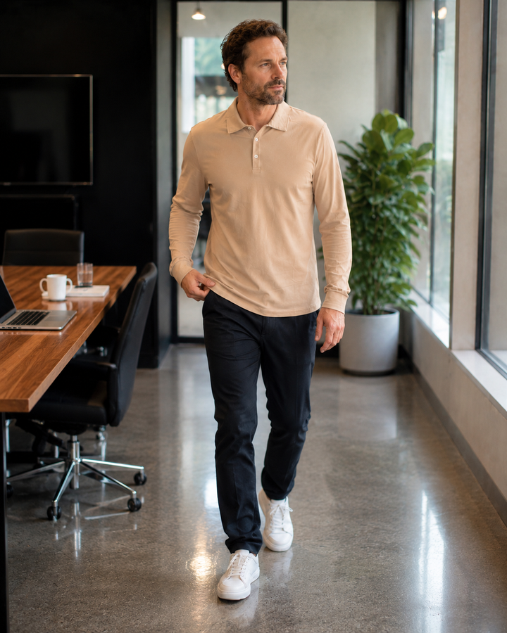 Herren Langarm-Polo mit Knopfleiste