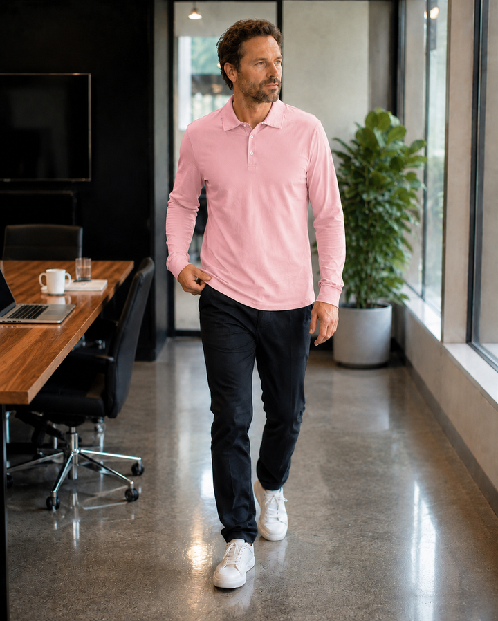 Herren Langarm-Polo mit Knopfleiste