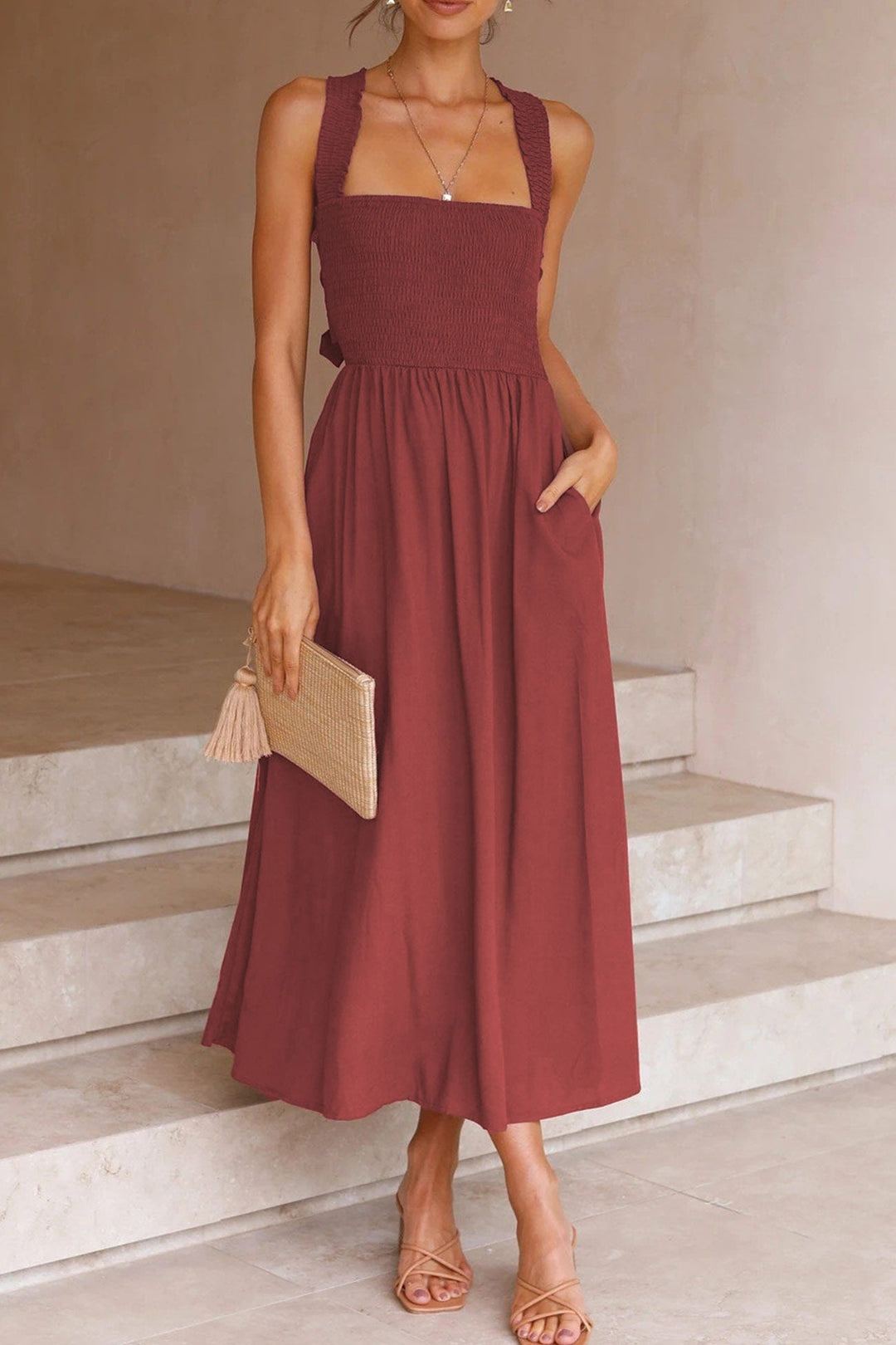 Crisscross Tie-Back Midi Kleid - Vittorelli