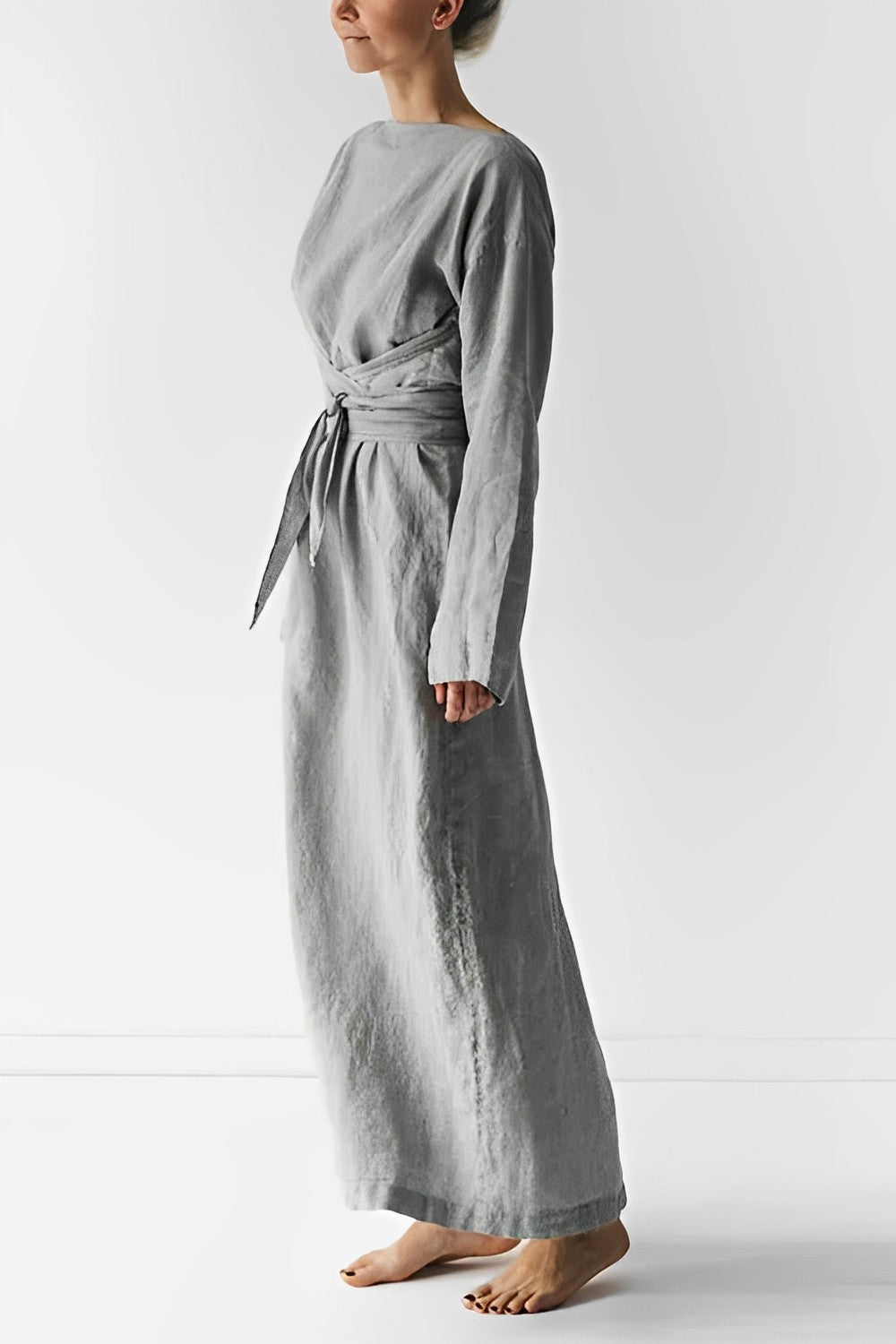 Leinen Wickel Maxikleid