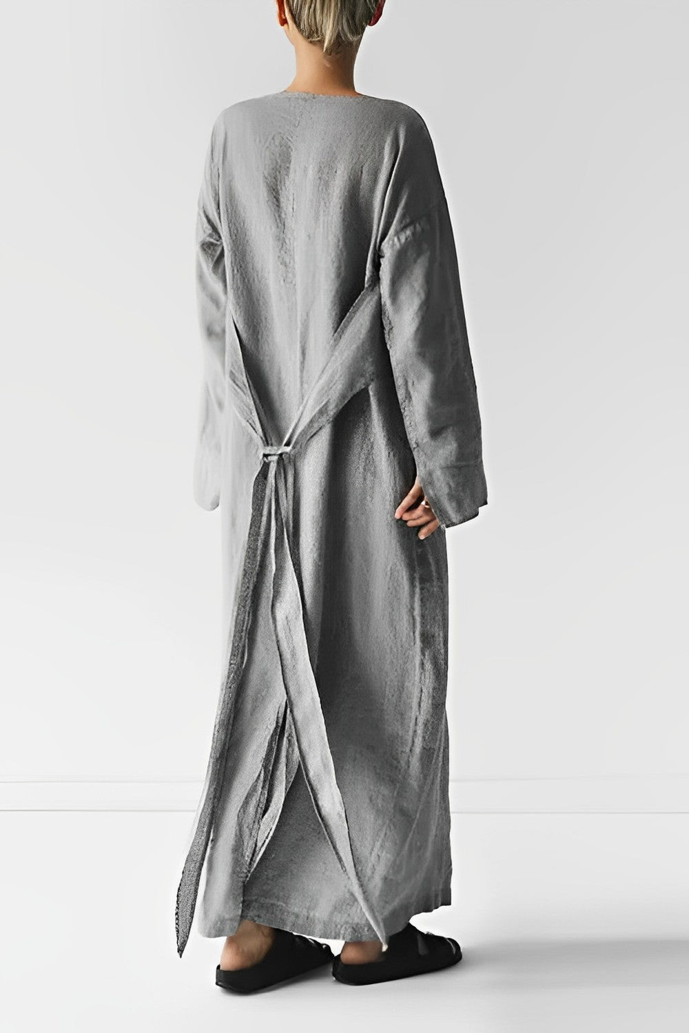 Leinen Wickel Maxikleid
