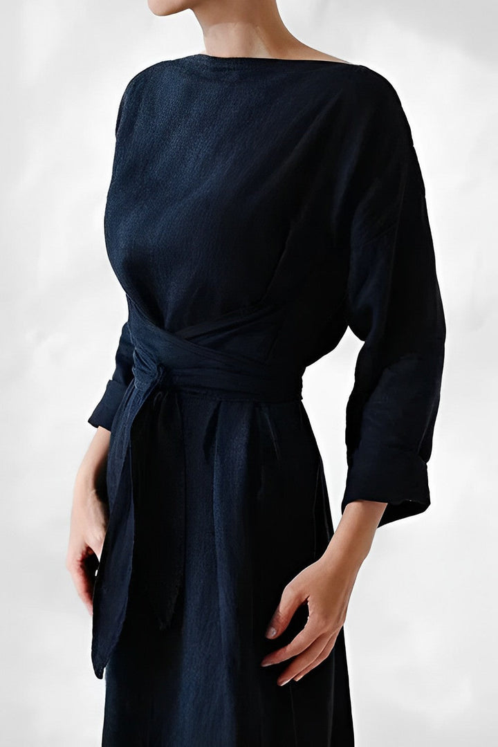 Leinen Wickel Maxikleid