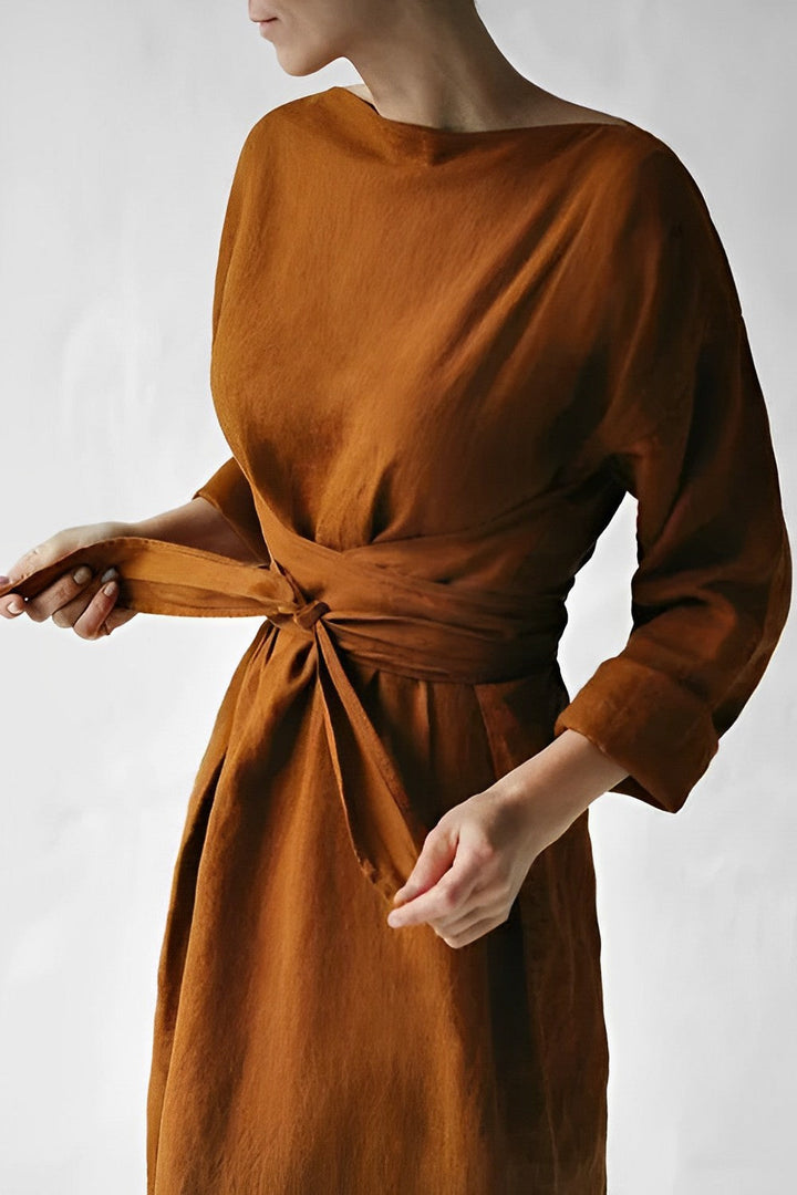 Leinen Wickel Maxikleid