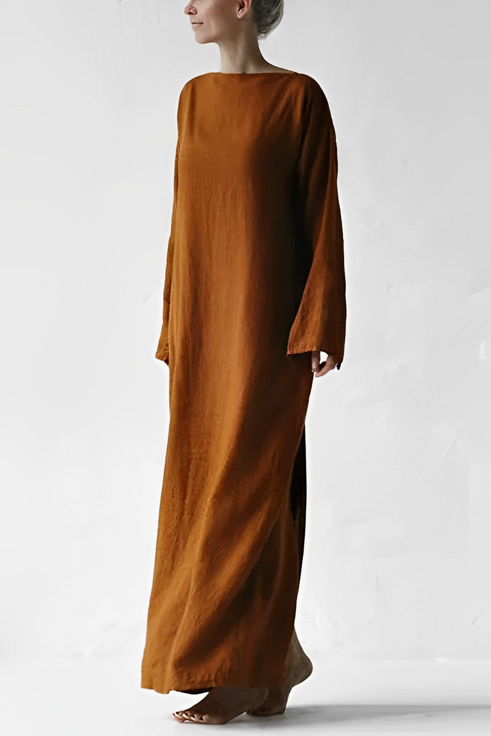 Leinen Wickel Maxikleid