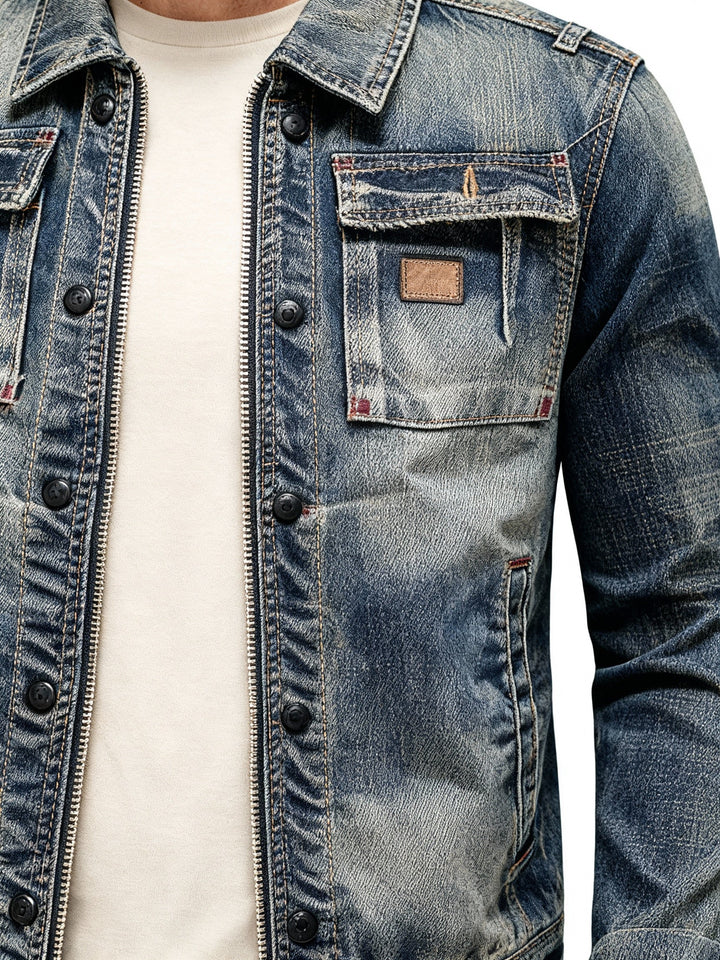 Herren Jeansjacke mit Umlegekragen – Patchwork-Design