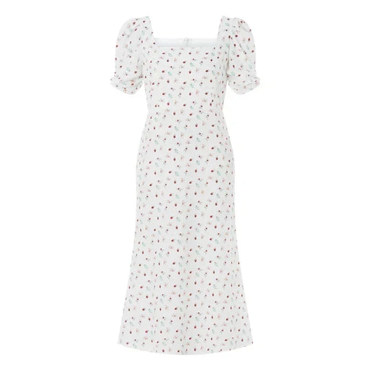 Damen Sommer Rechteck-Ausschnitt Kleid Midi