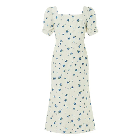 Damen Sommer Rechteck-Ausschnitt Kleid Midi