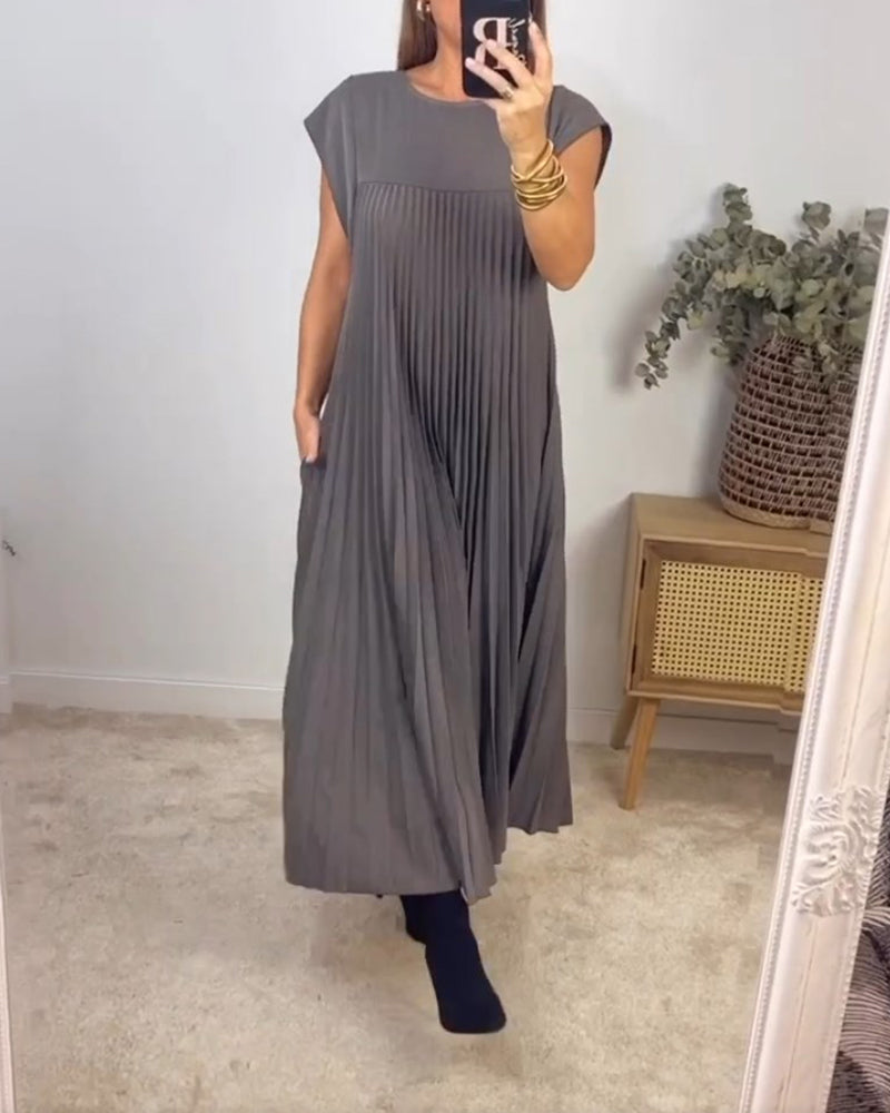 Elegantes Plissee-Kleid Einfarbig Ärmellos