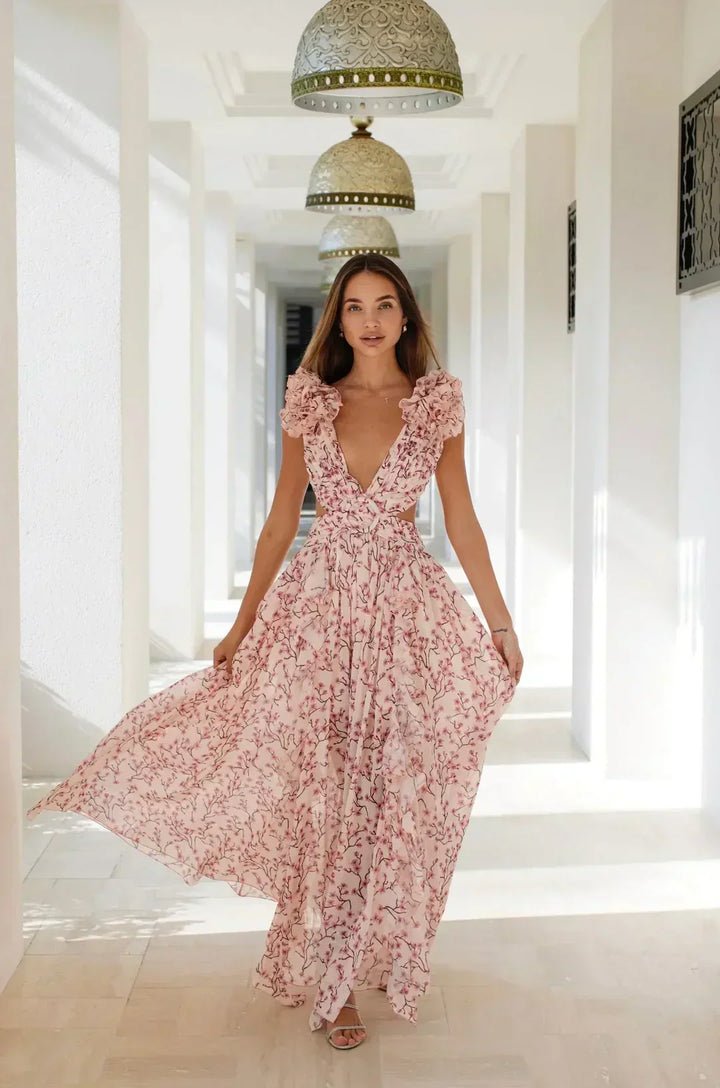Cutout Rüsch Maxi Kleid