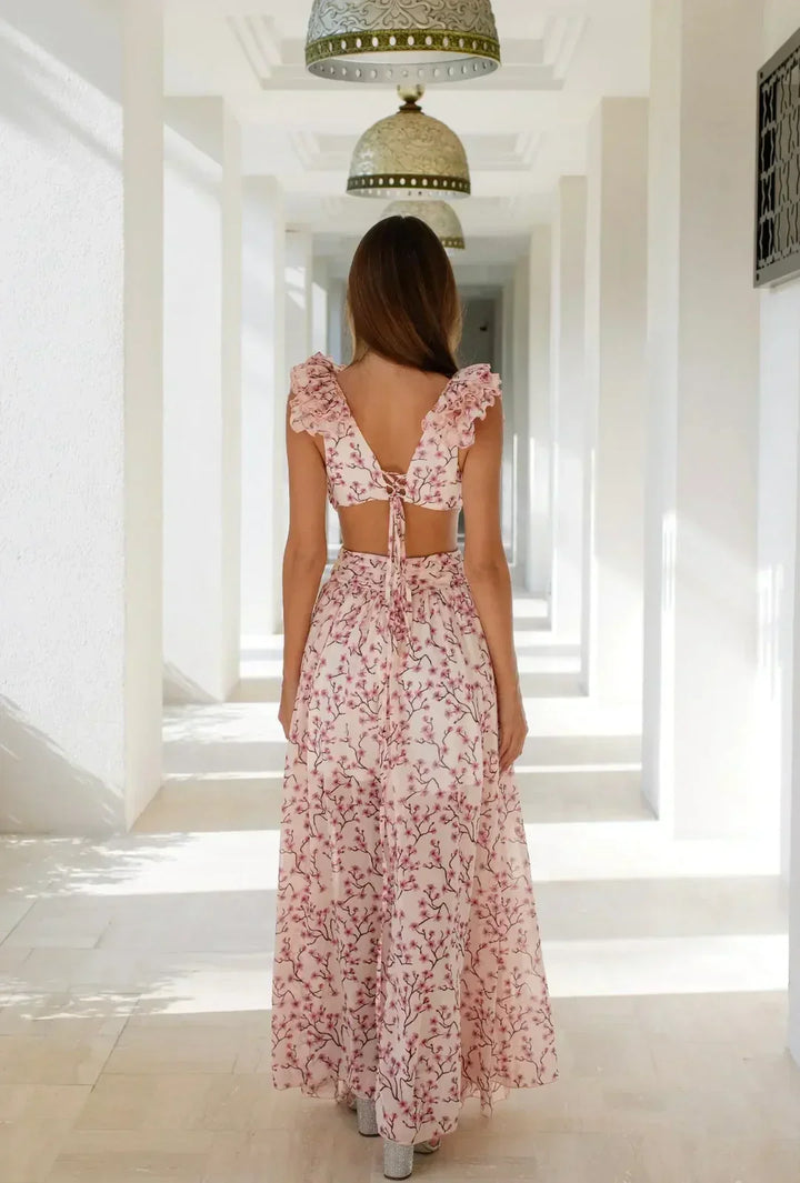Cutout Rüsch Maxi Kleid
