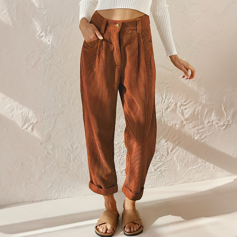 Nord Taschen - Lockere High Wait Cord Hose für Damen