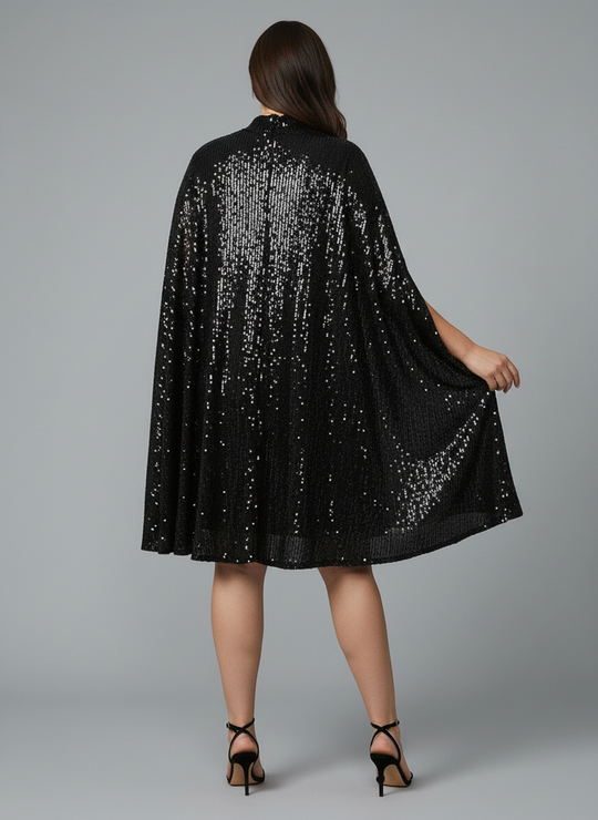 Elegantes Cape Pailletten Kleid