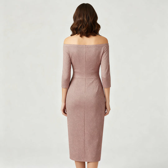 Elegantes Hochzeitsgast Kleid Off Shoulder Lang Satin