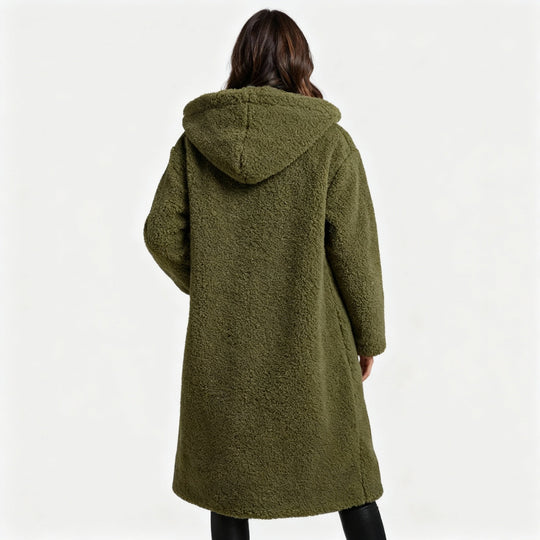 Modischer Teddy Mantel Damen Komfort Langer Mantel Kapuze | Nord Taschen