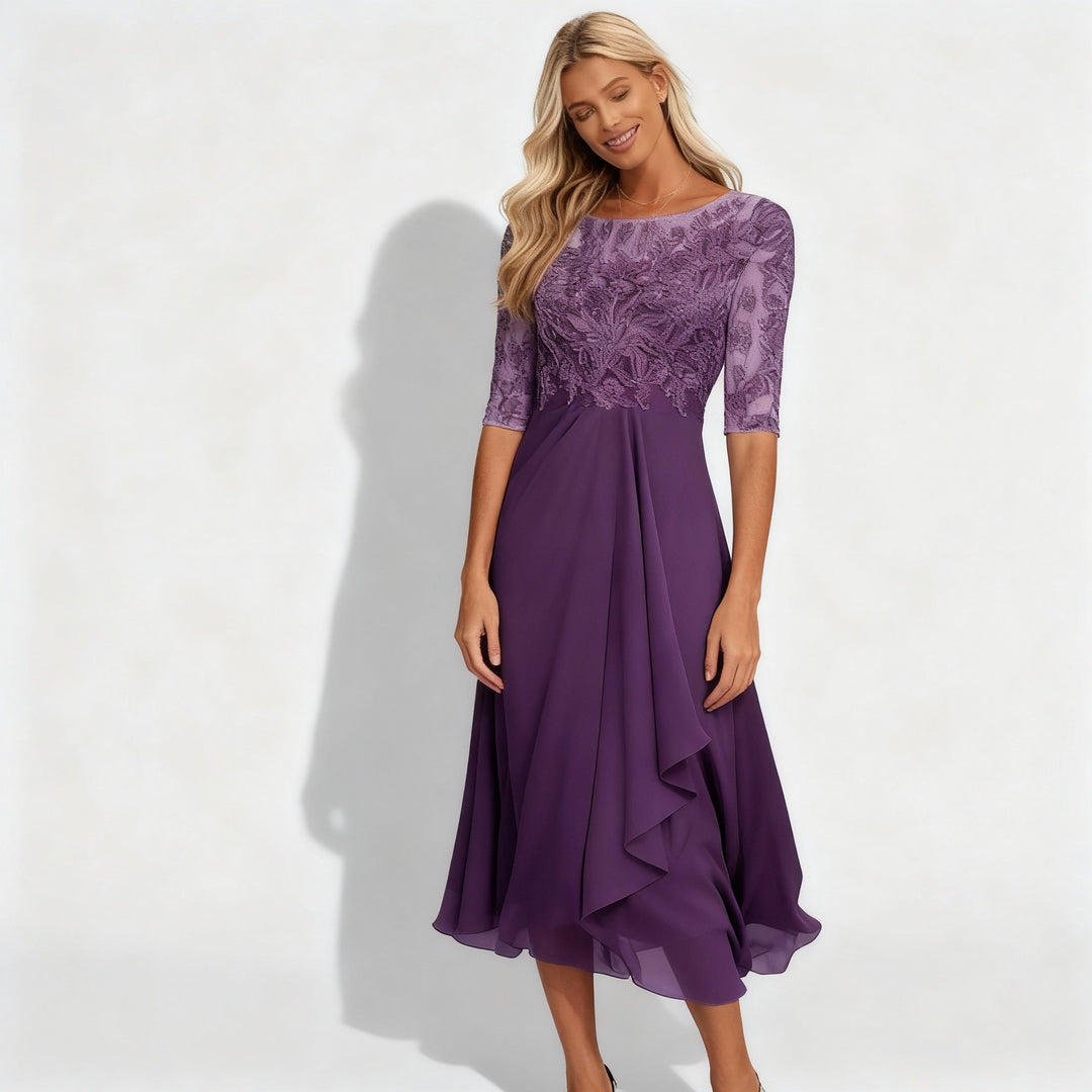 Damen Feminin Fallendes Chiffon Midikleid mit Fließendem Schnitt