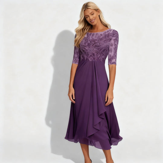 Damen Feminin Fallendes Chiffon Midikleid mit Fließendem Schnitt - Vittorelli