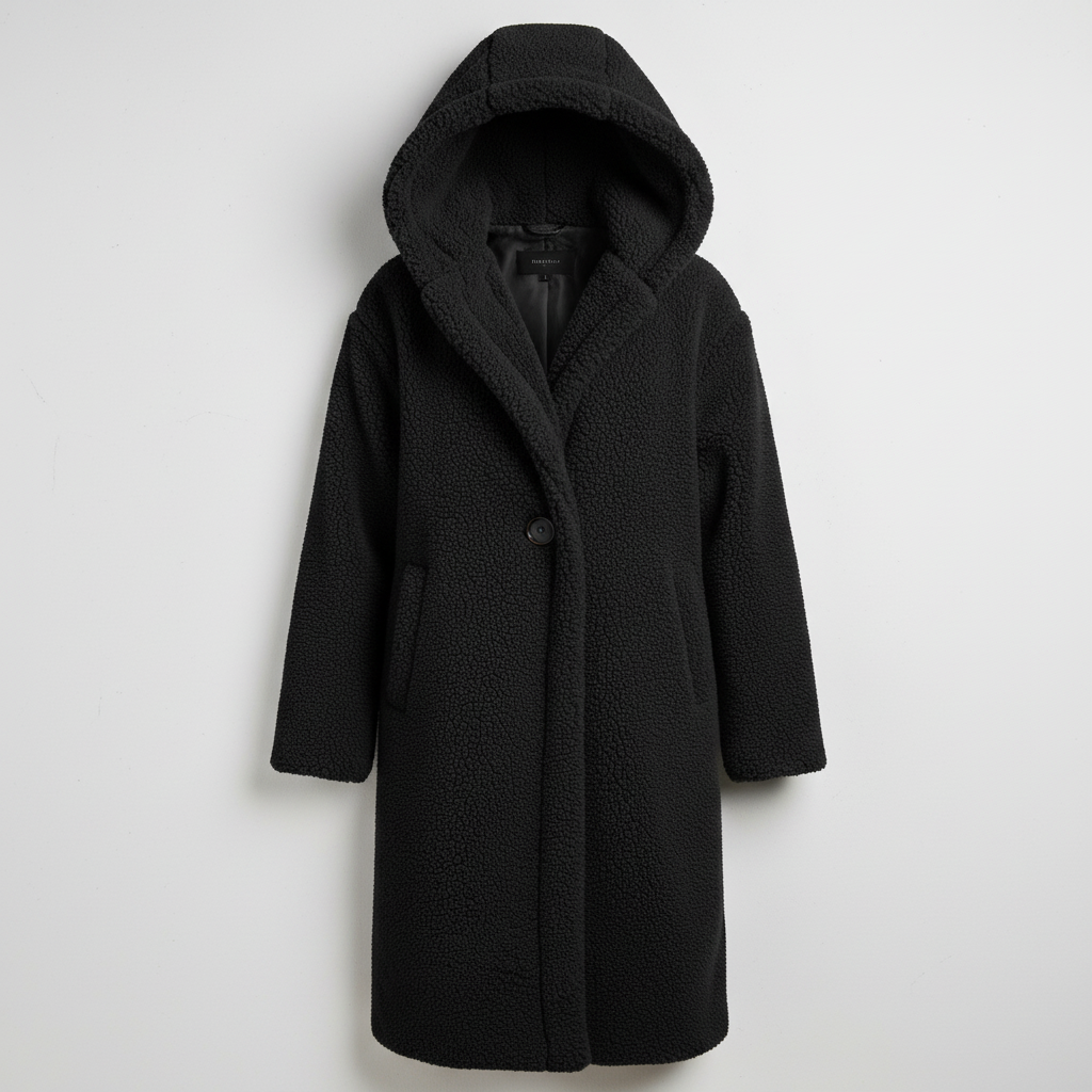 Modischer Teddy Mantel Damen Komfort Langer Mantel Kapuze