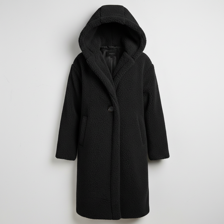 Modischer Teddy Mantel Damen Komfort Langer Mantel Kapuze