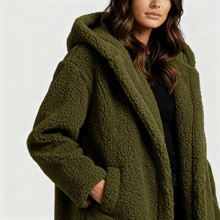 Modischer Teddy Mantel Damen Komfort Langer Mantel Kapuze