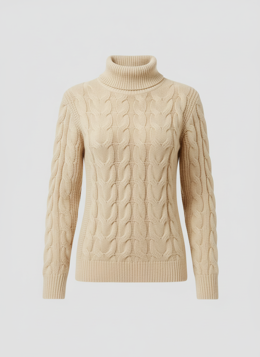 Zopfmuster Rollkragenpullover Damen