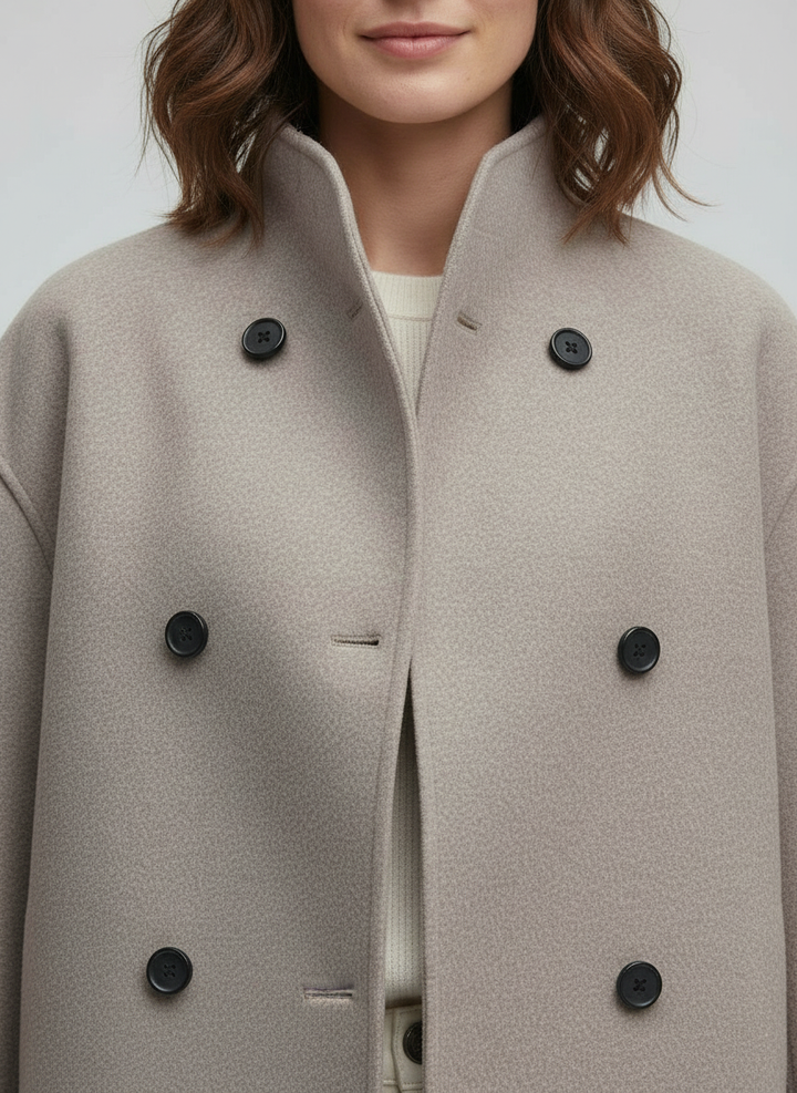 Nord Taschen | Damenjacke – Kurze Wolljacke in Beige mit Stehkragen & Knopfverschluss